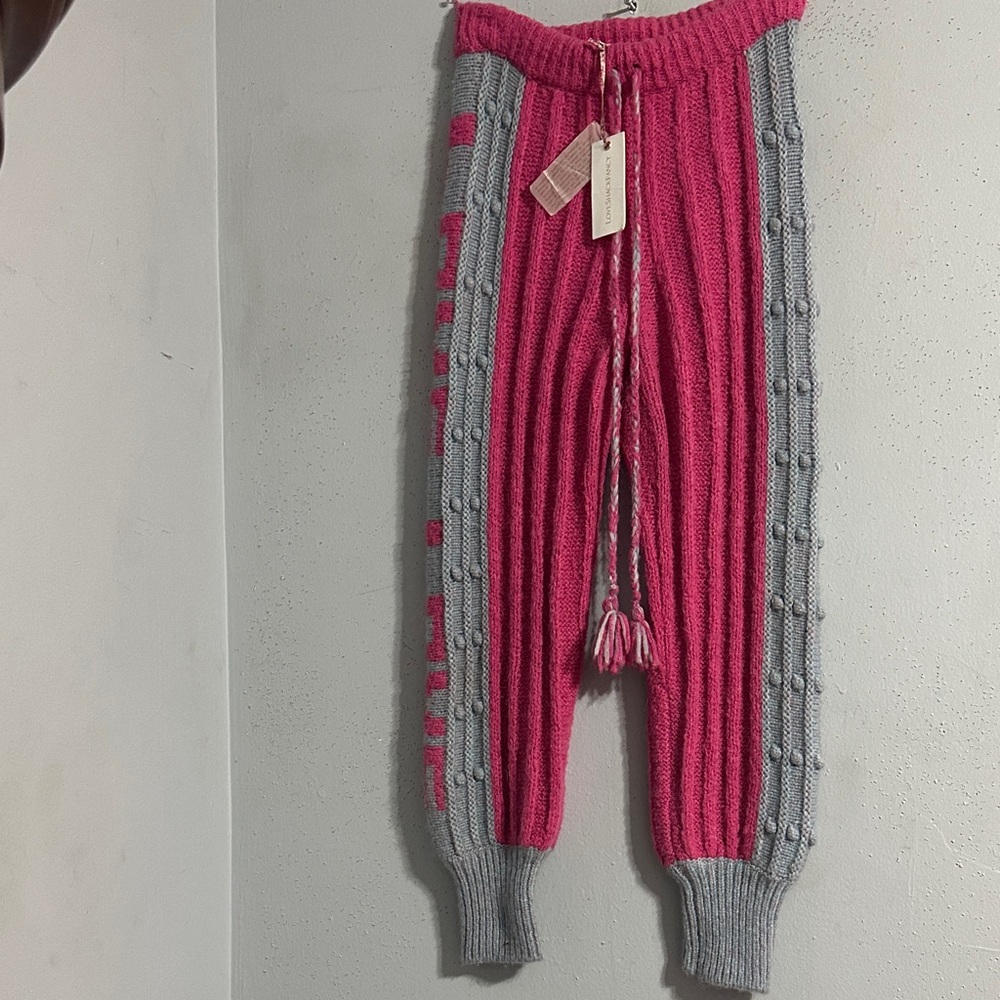 NWT Love Shack Fancy Pink and Gray Knit sweater Pants